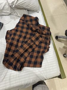 Brown Crop Shirt With Tip Top Buttons