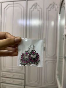 Boho Chic Silver and Pink Jhumka