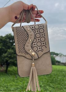 Beige Laser-Cut Crossbody