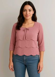 Scalloped Pink Top with Tie Detail