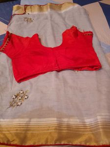 Cotton Work Saree With Stitched Blouse