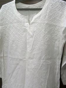 White Chickenkari Kurti With Some Invisible Stains As Shown