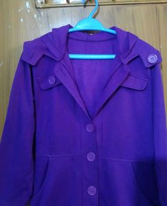Purple Hooded Button-Down Coat