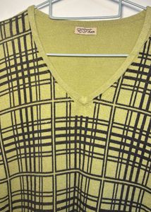 Green Plaid V-Neck Sweater