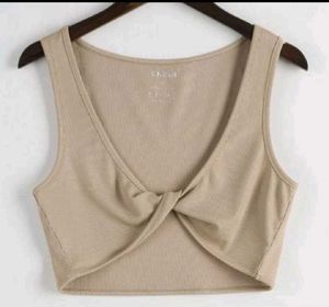 Beige Twist Front Tank Top