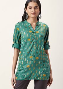 Pantaloons Green Printed Short Kurti