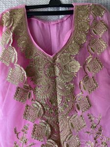 Royal Pink Net Embroidered Partywear Kurti