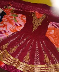Beautiful Merun Colour Umbrella Gown