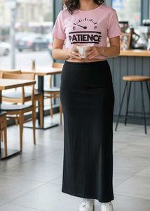 pink cute top Black Slit Maxi Skirt