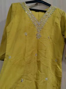 Mustard Embroidered Kurta