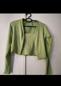 Green Cardigan Set