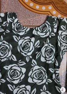 olive colour rose print cotton kurti with bell sle