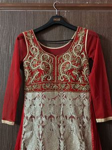 Red &amp; Gold Embroidered Anarkali