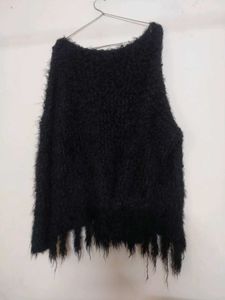 Black Fuzzy Fringe Sweater