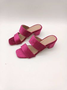 Magenta Velvet Block Heels 2 Inches.
