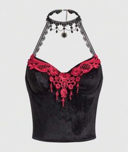 Gothic Lace Trim Halter Top