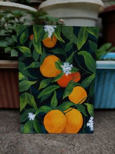 🍊 Oranges And Leaves – Handmade Painting 🎨✨