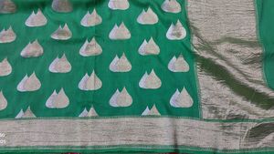 Green Saree with Silver Accents
