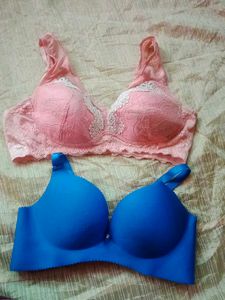 Two Bras Set  Pink Lace & Blue