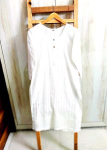 Embroidery Work White Cotton Kurti Size-34