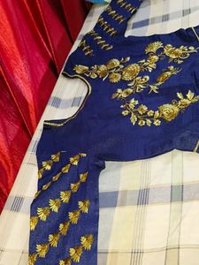 Thread Worked Grand Blue Gown,Full Length