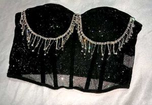 Brand New ( Urbanic)Black Sequined Mesh Corset Top