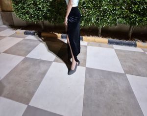 Black Velvet Side Slit Skirt
