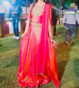New Party Wear Pink Gown Pajami With Dupatta For G