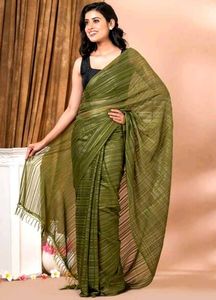Olive Green Striped Saree