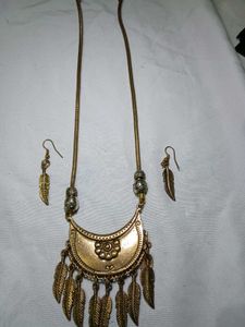 antique gold leaf Boho Necklace &amp; Earring Set