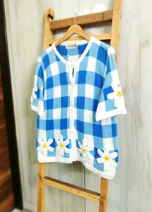 Blue &amp; White Floral Cardigan size-38