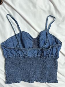 Cute Denim Bow Crop Top