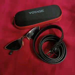Set of stylish google and belt