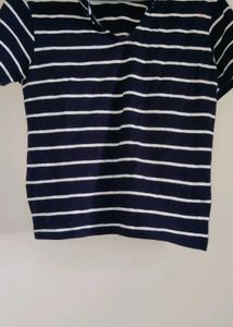 White Striped Polo Crop Top