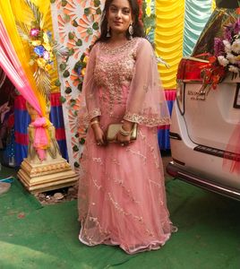 Designer Light Pink Luxury Flared Gown With Net Du