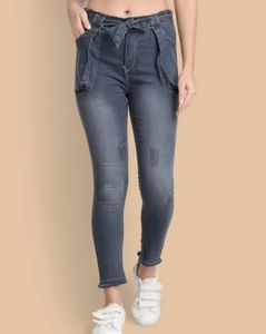 Grey Skinny Jeans With Belt