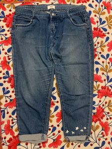 Embroidered Denim Capris