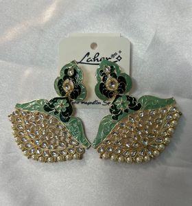 Brand New Statement Green &amp; Gold Earrings