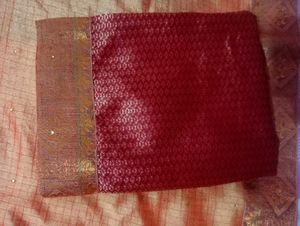 Soft Shining Orange Saree With Red Blouse
