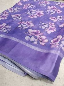 Floral Print Saree - Purple