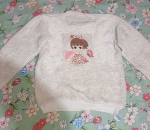 Cute Girl Appliqued Fuzzy Sweater