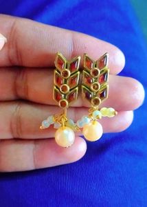 Orange Gold &amp; Pearl Drop Earrings