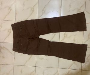 Brown Flare Pants Mid Waist
