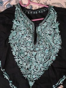 Embroidered Black Kaftan Top