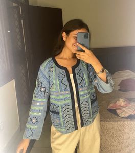Embroidered Open-Front Jacket