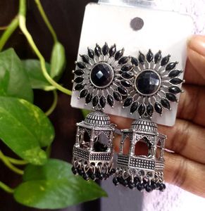 Sunflower Black Stoned Temple Shaped Earing