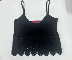 Boohoo Black Lace Trim Cami Top