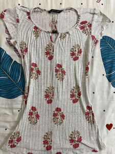 Floral Print Ribbed Top