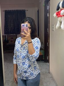 blue floral shirt