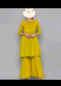 Yellow Embroidered Sharara Suit